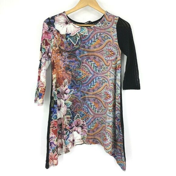 Desigual Tunic Top Paisley Crochet Back - Picture 1 of 4